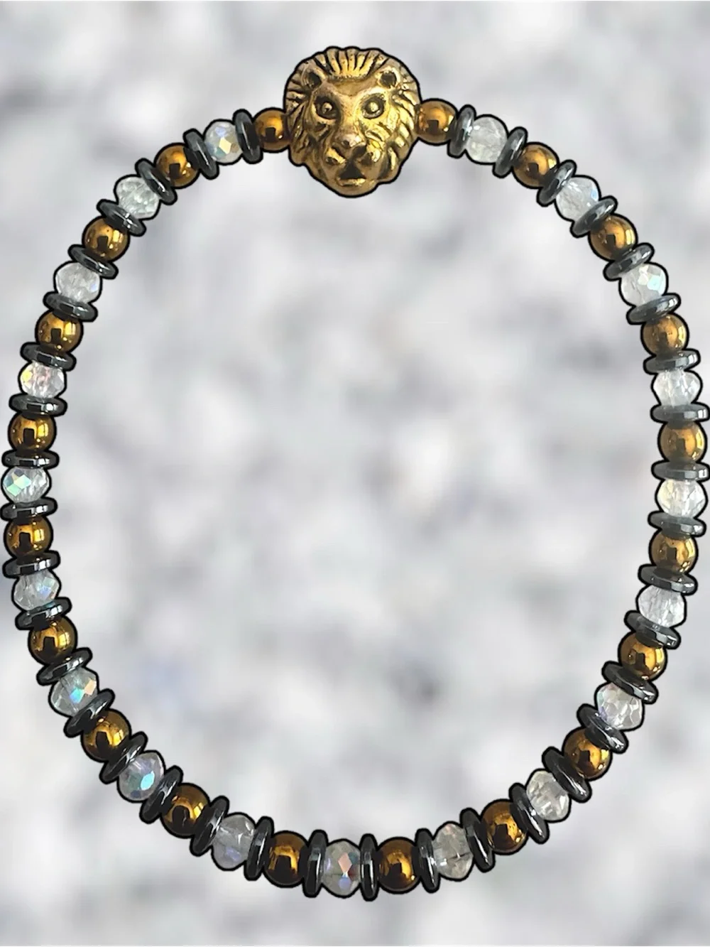 Gold Lion Head Beaded Stretch Bracelet - Unisex Jewelry